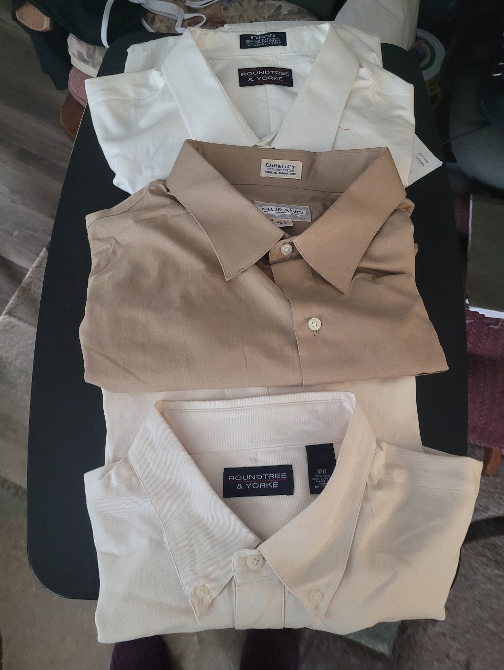 3 Roundtree & Yorke Men's Tan and White Button-Down Shirts - Long Sleeve Pack